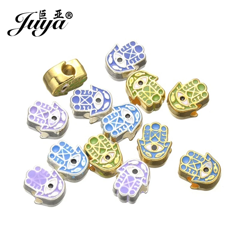 

5pcs 14x11mm Gold Painted Evil Eye Spacer Beads Lucky Fatima Hand Enamel Charms Bracelet Necklace DIY Jewelry Making Findings