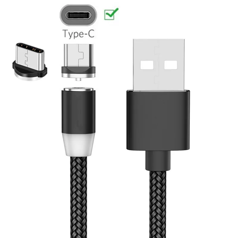 Для samsung M40 A20E LG G6 G5 huawei P20 lite P30 mate 10 9 Магнитный кабель type C QC 3,0 USB быстрое автомобильное зарядное устройство OnePlus 7 Pro 6 5T - Тип штекера: Only Black 1M Cable