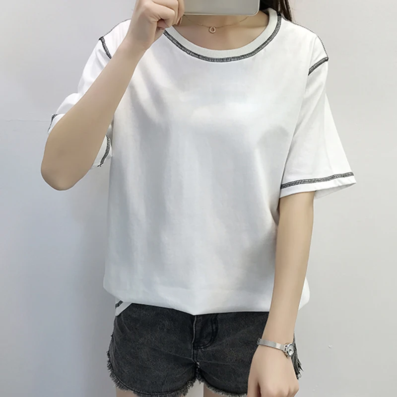 

White T Shirt Women Cotton Korean Fashion Simple Chic Loose All-match Tee Shirt Femme M-XXL Basic 2019 New Summer Top Harajuku