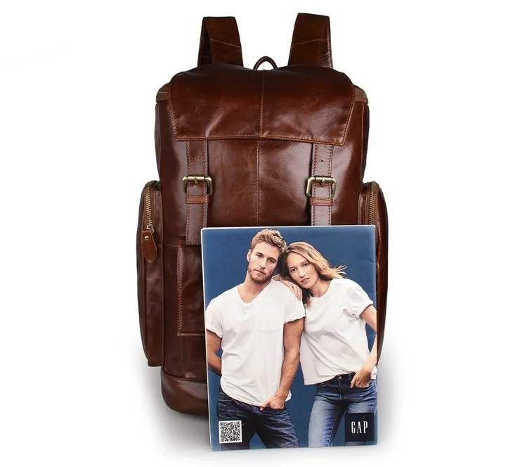 

J.M.D Simple Design Genuine Leather Large Capacity Brown Color Unisex Fashion Small Backpack Schoolbag Travel Bag 7311B