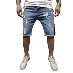 Mcikkny модные Для мужчин; рваные плиссированные джинсовые шорты облегающие Fit отверстий джинсы длиной до колена шорты для мужчин прямые
