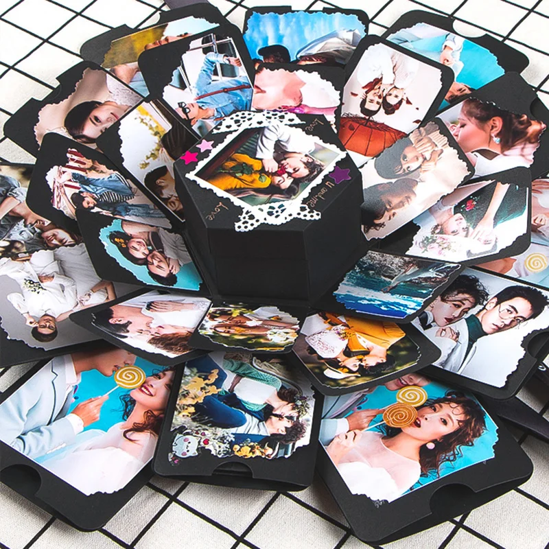 

Hexagonal explosion box gift box photo album Love Memory Multi-layer Surprise DIY Photo Album as Birthday Anniversary Gifts