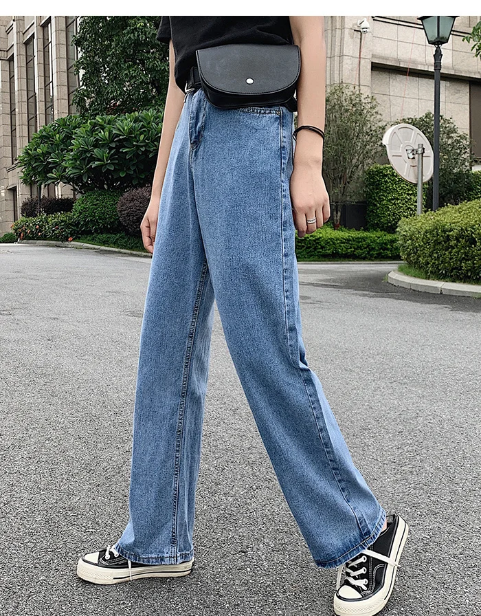 Women Denim Jeans Wide-leg Pants Straight Loose Zipper Casual High Waist Long Jeans White Blue Autumn Female Jeans S-XL