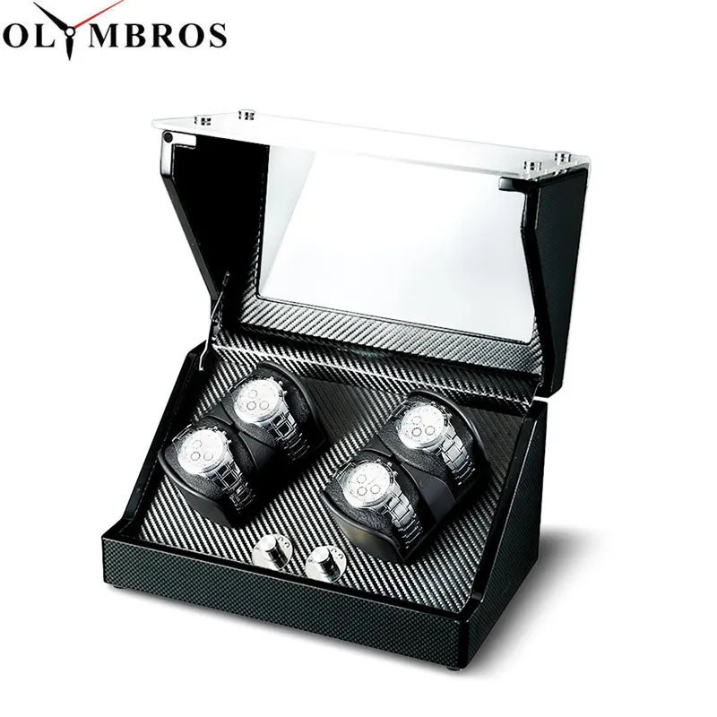 

High Quality 4 Automatic watch winder carbon fiber slient motor box watches mechanism cases storage display watches