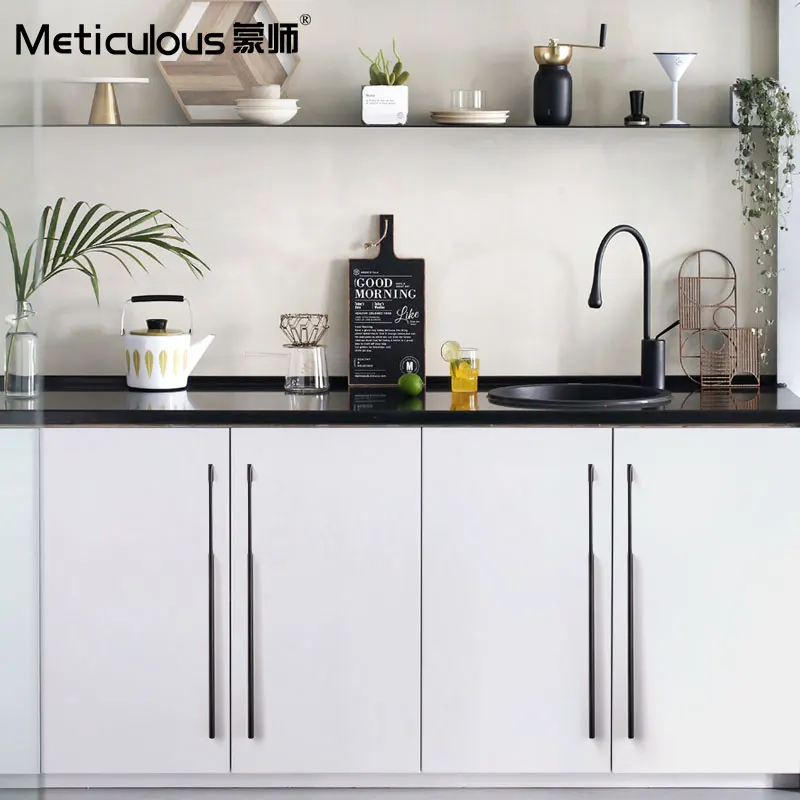 Meticulous Super Large Size Cabinet Handle Solid Aluminium Pull Black Finish Hole Distance 96mm-500mm cupboard drawer handle |