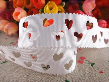 

Free shipping 28mm white hollow heart-shaped solid grosgrain ribbons cloth tape diy hair accessories 5 yards WQ14100504