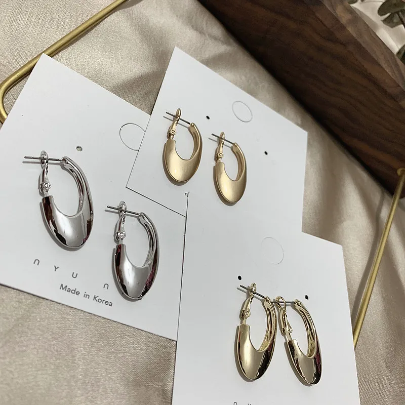 

Korean Fashion Geometric Oval Earrings for Women Chic Vintage Matte Gold Earrings Punk Accessories boucle d'oreille femme 2019