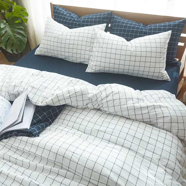 100 Cotton Bedding Sets King Queen Twin Red Blue Duvet Cover 100 Cotton Bedding Sets King Queen Twin Red Blue Duvet Cover Geometric Plaid Soft Bed