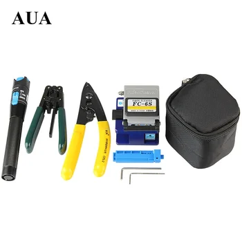 

Free shipping Fiber Optic Tool 5 in 1 FTTH Splice fiber optic tool kits Fibre stripper FC-6S fiber cleaver Visual Fault Locator