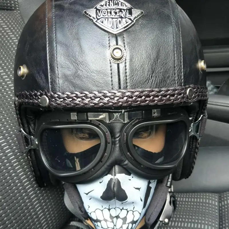 Мотоциклетный шлем из синтетической кожи ретро винтажный круизер чоппер Скутер кафе гонщик Мото шлем 3/4 открытый шлем - Цвет: Армейский зеленый