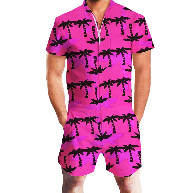 2019 Hawaii Style Floral Print 3d Rompers Short Sleeve Men's Jumpsuit Playsuit Harem Cargo Overalls Summer Beach One Piece Drop