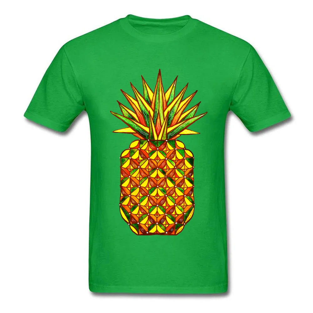 Geometric Pineapple by dotsofpaint Student Latest T Shirt Crew Neck Labor Day 100% Cotton Tshirts Design Short Sleeve Tee-Shirt Geometric Pineapple by dotsofpaint green