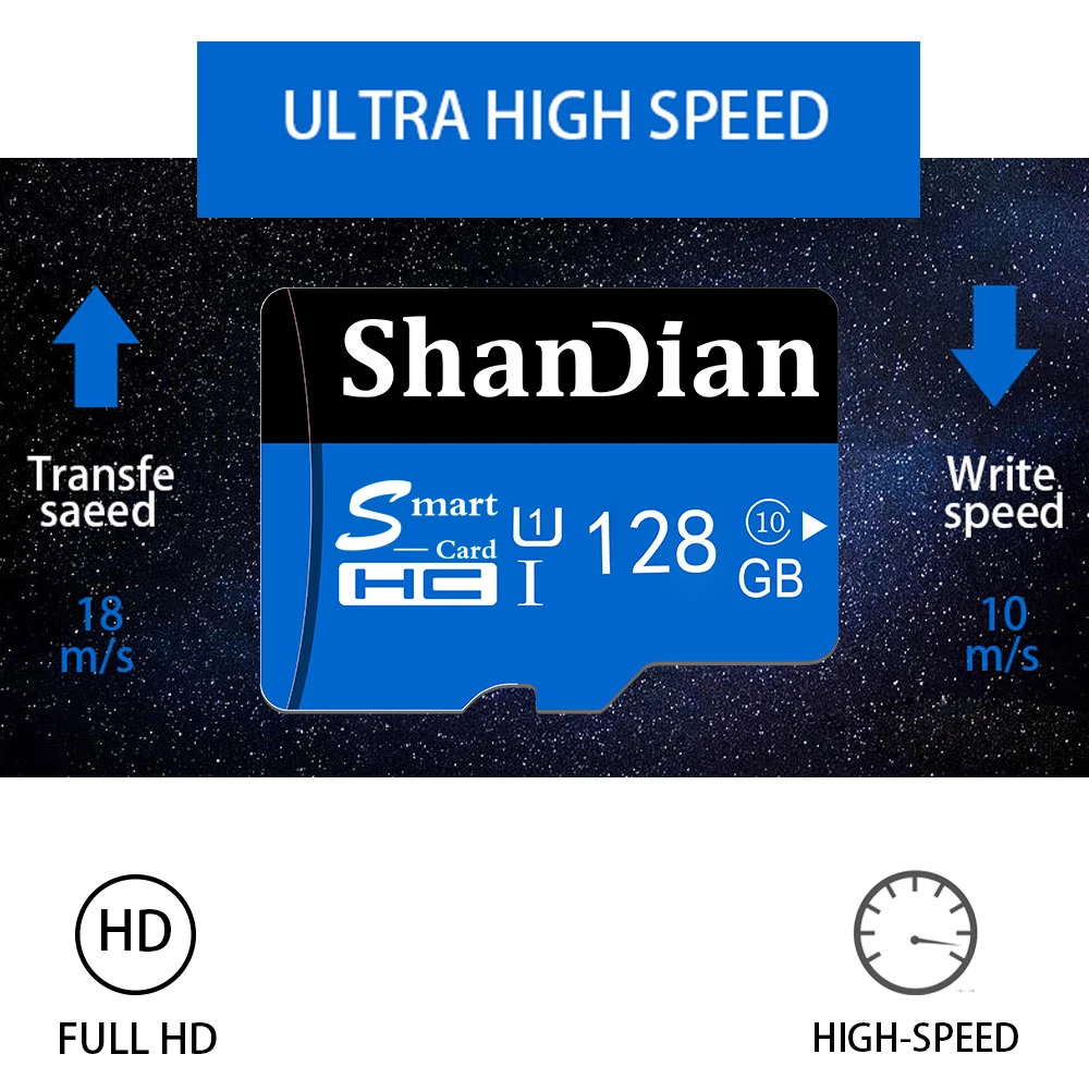 SHANDIAN высокая скорость Class10 Microsd объемом 8 Гб оперативной памяти, 16 Гб встроенной памяти, 32 ГБ, 64 ГБ, 128 ГБ, Micro SD карта, карта памяти Micro SD