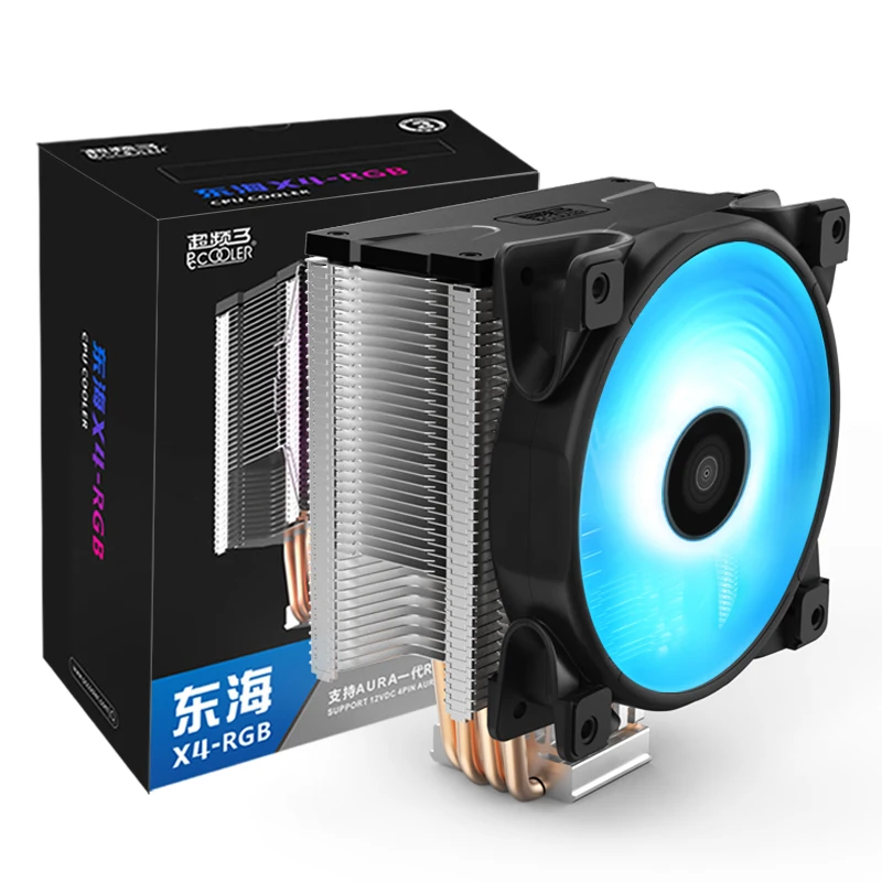 Pccooler X4 4 тепловая трубка кулер для процессора 12 см RGB 4pin вентилятор для Intel 1155 1156 AMD AM4 радиатор охлаждения процессора 120 мм тихий вентилятор для ПК