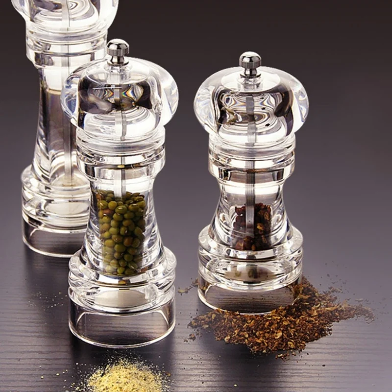 

Silver Ceramic Acrylic Manual Pepper Grinder Salt Spices Mill Shaker Transparent Grinding Tool Milling Cutter High Quality