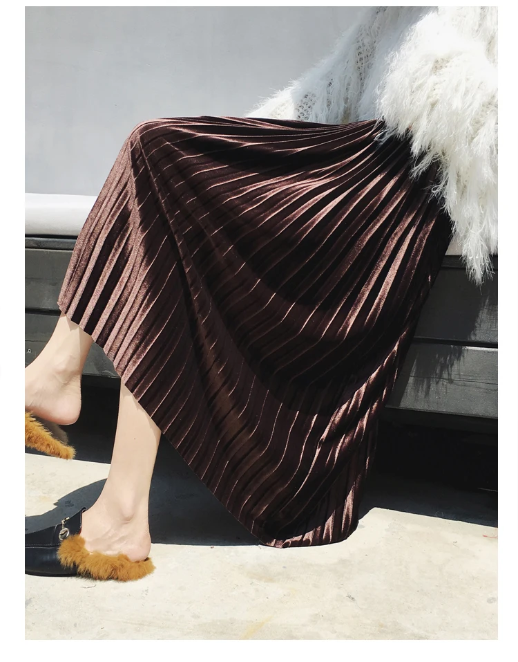 Осенне-зимняя Вельветовая юбка с высокой талией, облегающие длинные плиссированные юбки больших размеров, 8 цветов