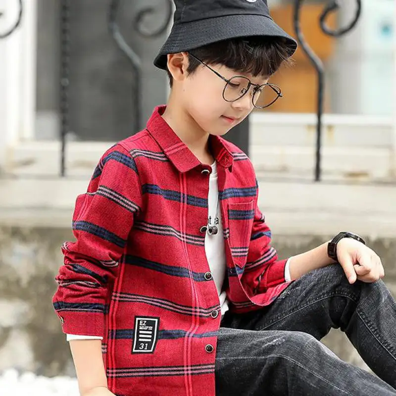 Хлопковая детская одежда с длинными рукавами и отложным воротником детская одежда клетчатые рубашки для мальчиков блуза-рубашка Garcon рубашка для мальчиков-подростков