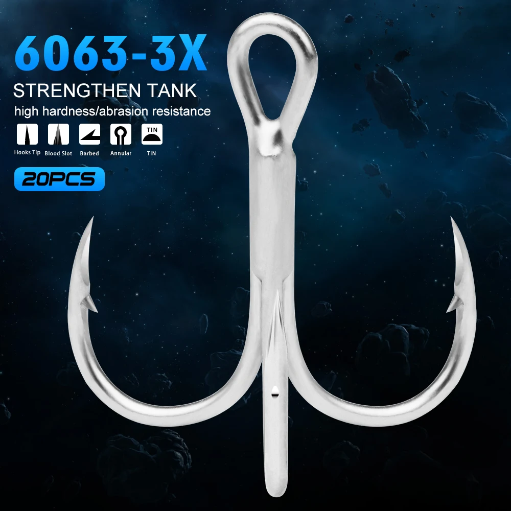 

FLYBASS 20pc/Box Super Sharp Anchor Treble Fishing Hooks 2/4/6/8/10# High Carbon Steel Treble Hooks Fishing Tackle 6063-3X-CP