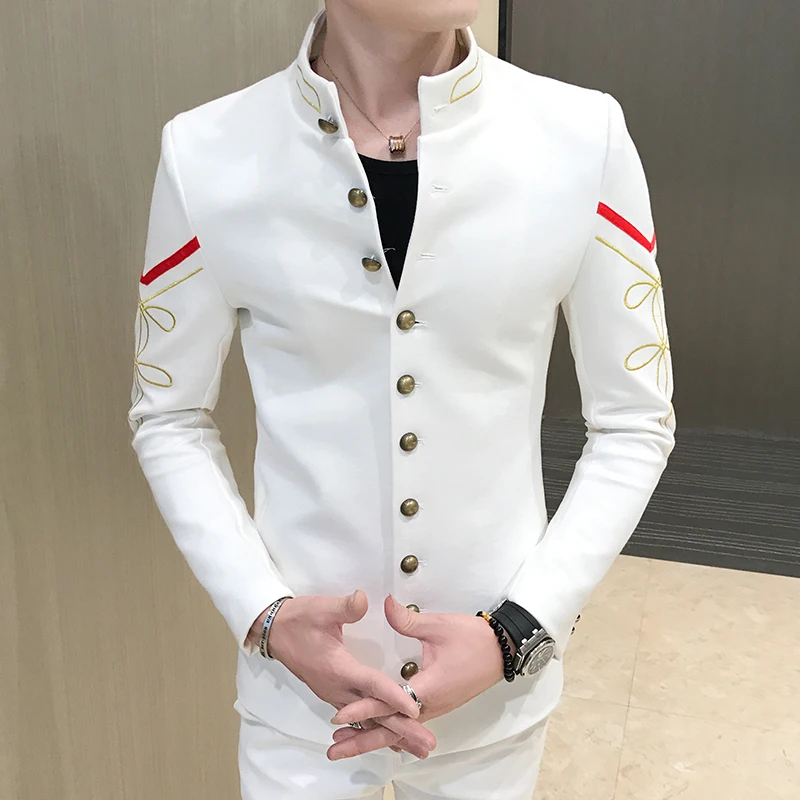 Gold Multi-button Blazer Fashion Boutique Embroidery Men's Slim Jacket Military Version Bomber men suits jackets