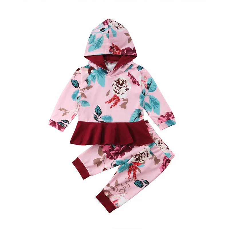 Casual Toddler Baby Kids Girls Floral Hoodie Sets Hooded Dress Tops