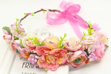 simulation penny flower wreath headband women Rattan simulation flower head festival wedding Ribbon Adjustable girl flower crown