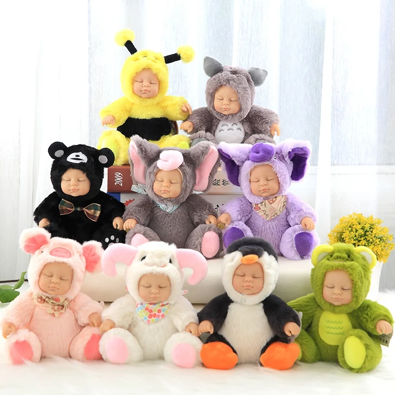Plush Stuffed Toys Baby Doll Newborn Toy Kids Accompany Sleep Cute PVC Face Plush Animal Doll Girl Birthday Gift for Children