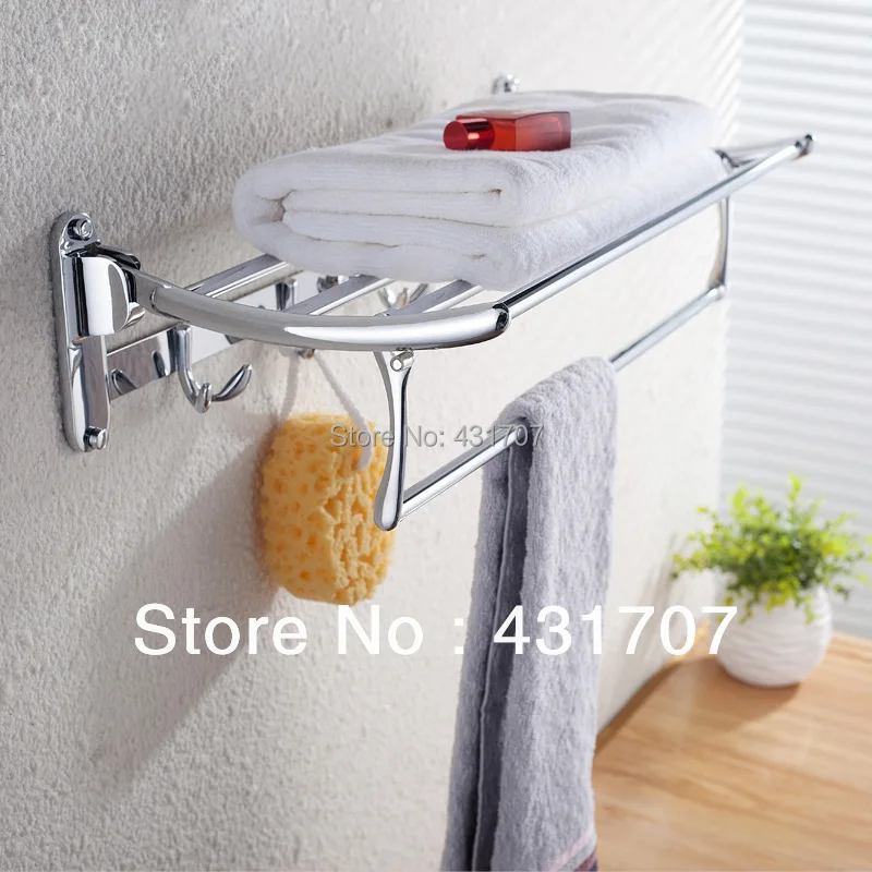 

Wall Mounted Stainless Steel Double Deck Towel Racks Towel Holder With Hook Bathroom Shelf Fixtures Accessories, Chrome