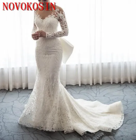 $US $317.00 2019 New Designer Elegant Mermaid Wedding Dress With Detachable Train Sheer Neck Long Sleeves Wedding Dress Bridal Gown Vestidos