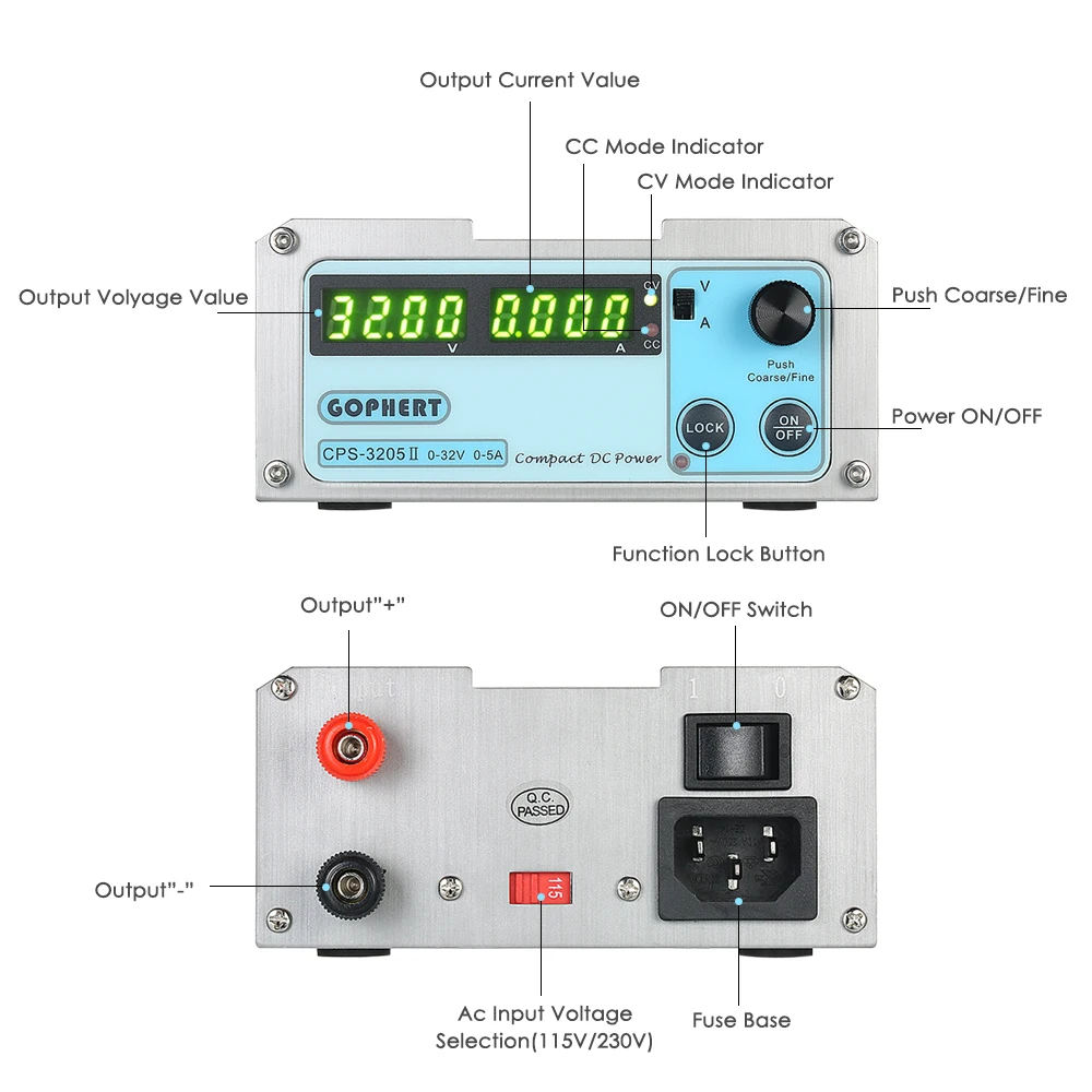 Компактный цифровой Регулируемый источник питания постоянного тока 4 цифры светодиодный CPS-3205 II 160 Вт 0-32 В/0-5A Портативный Импульсный регулируемый источник питания