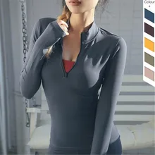 Женская дышащая тонкая одежда для йоги с длинными рукавами Для Бега Фитнес рубашка половина на молнии Спортивная одежда новая