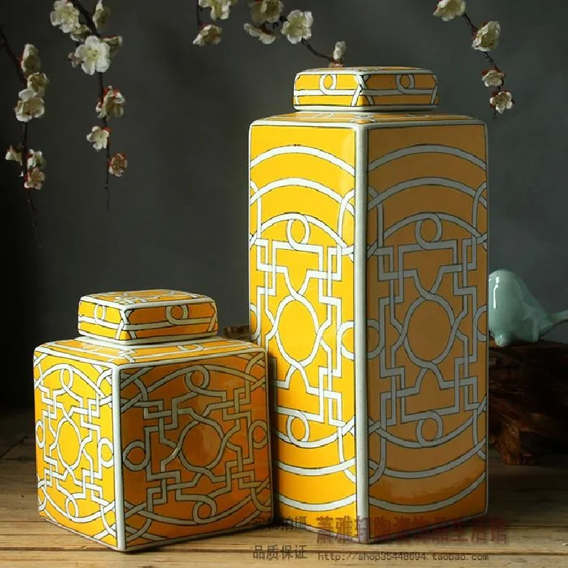 

Jingdezhen ceramics new Chinese style decoration on a yellow ceramic tank inside the living room of soft decoration
