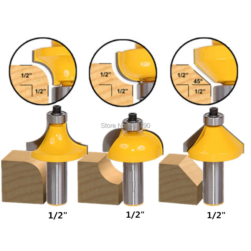 3 Bit Edge Forming Router Bit 1/2" Shank Woodworking Milling Cutter 45