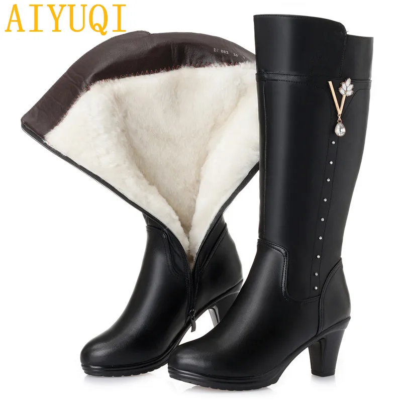

Big size women Martin boots 2019 new genuine leather women winter boots high-heeled , natural wool women motorcycle boots