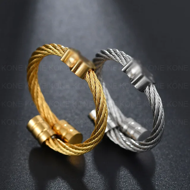UZone Cute Gold Color Bear Adjustable Ring Stainless Steel Classical Wedding Engagement Ring for Woman Girls Jewelry
