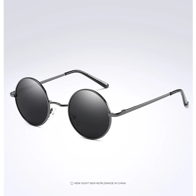 Модные Металлические поляризованные круглые солнцезащитные очки, мужские женские зеркальные очки с золотым покрытием, винтажные Ретро солнцезащитные очки John Lennon - Цвет линз: Gray Black