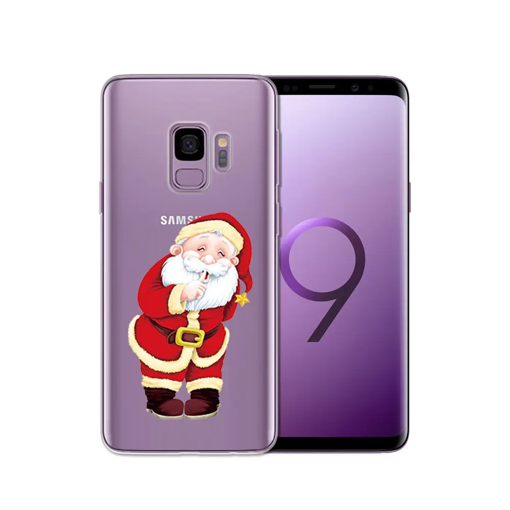Santa Reindeer Christmas Patterned Clear Slim Soft Case Cover For Samsung S9 S8 S7 Edge Note 9 Note 8 S8 Plus TPU Phone Coque    (19)