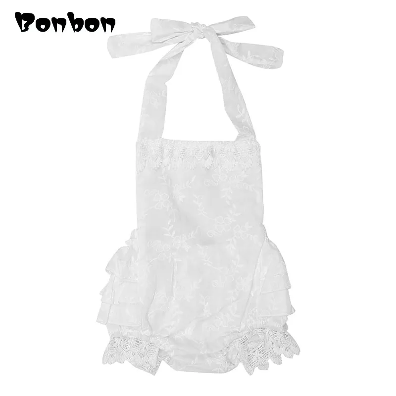 Cotton Kids Baby Girl White Chiffon Romper Backless Jumpsuit Lace