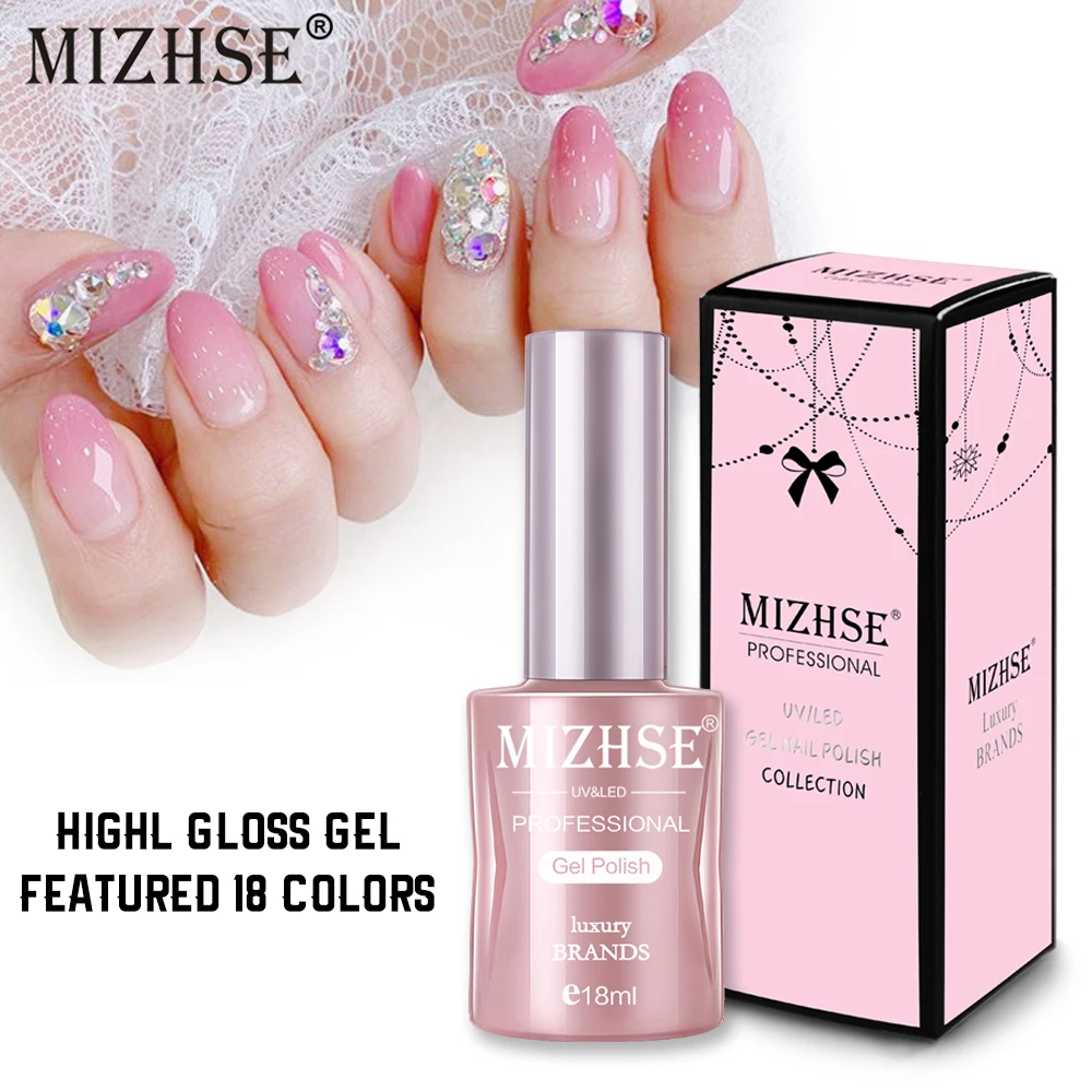

MIZHSE 18ML Nail Polish Glitter High Gloss Soak Off UV Gel Varnish Hybrid Shiny Color Gel With Gift Box Manicure Top&Base Coat