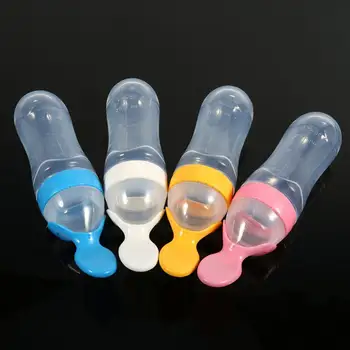 

1Pc 90mL Silicone Baby Cereal Feeder Bottle Spoon Baby Toddler Feeding Bottle with Spoon Fresh Food Cereal Squeeze Feeder Hot