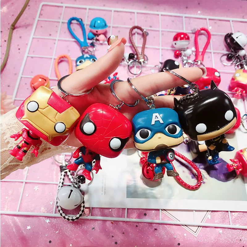 

3D Cartoon Figure PVC Marvel Avengers Key chain Cute Superhero Batman Spider Man KeyChain Key Ring Kids Key Holder Trinket Gift