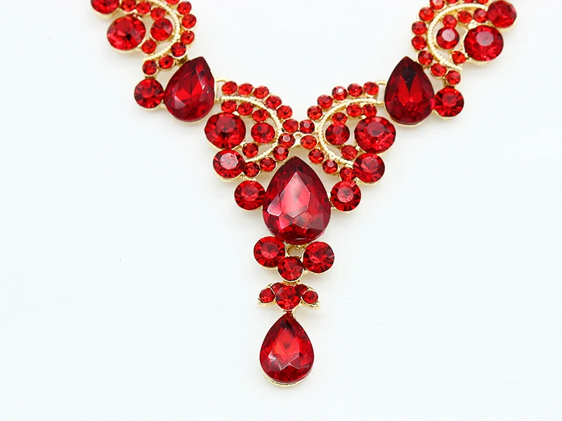 Модный, индийский, свадебный набор серег ожерелье Дубай роскошный кристалл свадебные комплекты ювелирных изделий золотой цвет женский костюм Ювелирные изделия Подарки
