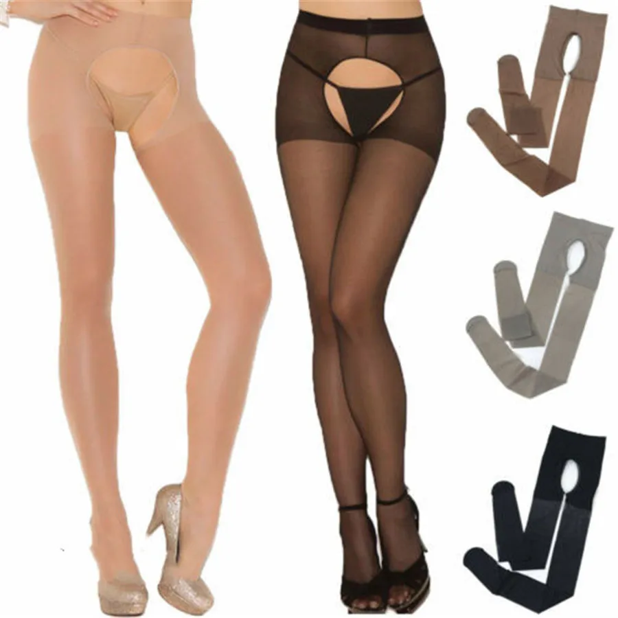 

Sexy Women Fitness Open Crotch Crotchless Sheer Pantyhose Female Black Stockings Erotic Lingerie Summer 2019 NEW