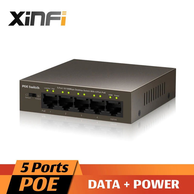 XinFi 5 Ports PoE switch IEEE802.3af / IEEE802.3at 4 PoE Switch Power Over Ethernet Endspan for IP Cameras AP IP Phone