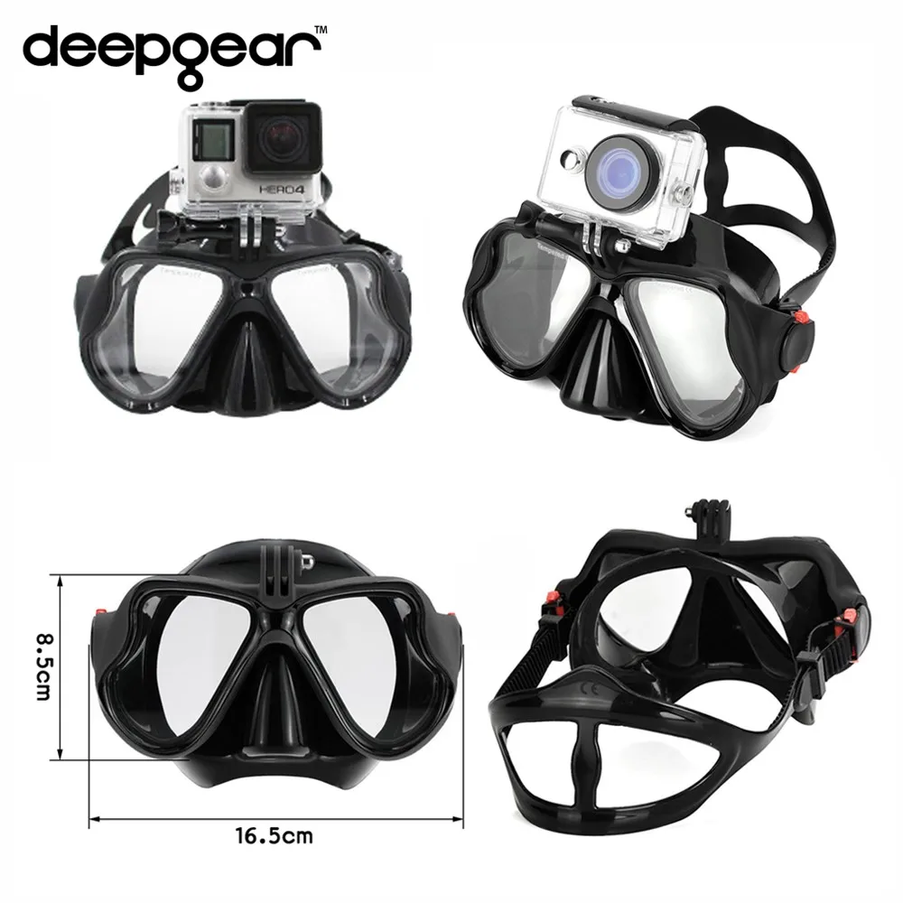 Deepgear профессии Дайвинг маска для GoPro экшн-камеры Топ взрослых маска черная силиконовая близорукости Дайвинг маска для близоруких