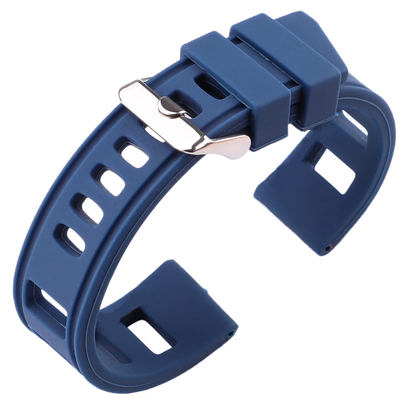 Резиновый ремешок для часов 20 мм 22 мм оранжевый синий черный для женщин и мужчин водонепроницаемый мягкий силиконовый ремешок для наручных часов браслет с полированной пряжкой