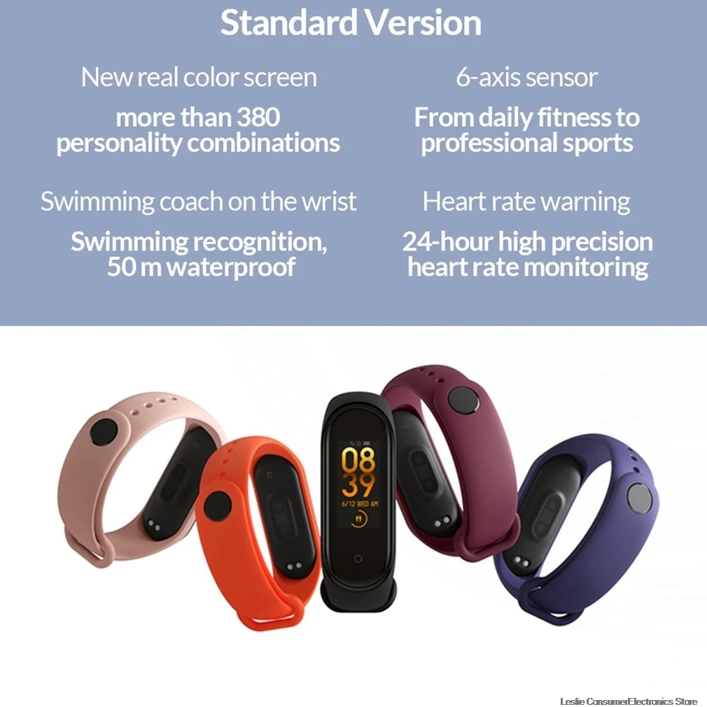 Tanie Najnowszy 2019 oryginalny Xiao mi mi zespół 4 inteligentny kolorowy ekran bransoletka tętno Fitness pływać mi ng wodoodporna 135mAh Bluetooth5.0 50M