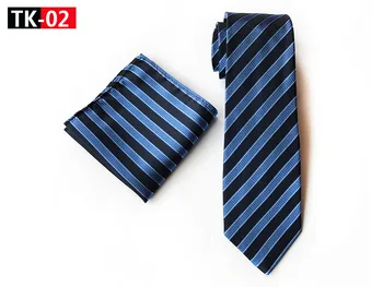 

8cm Fashion Men Necktie Set Black Blue Striped Tie with Pocket Square