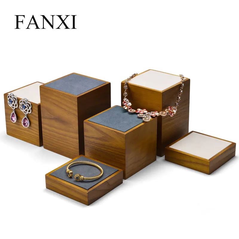 FANXI Новые Деревянные ювелирные изделия Стенд набор с 3 шт микрофиброй Кольцо
