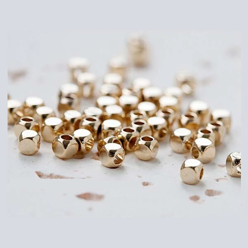 

200pcs Faceted Solid Metal Nugget Beads Square Cubic Cube 3mm Pure Gold Color Beads Charms Accessories For DIY Jewelry Making