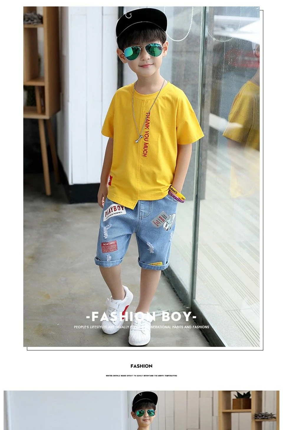 Летняя детская одежда комплект для мальчиков 4, 6, 8, 9, 10, 12 лет, рубашка с короткими рукавами и надписью, джинсовые шорты Комплект для мальчиков-подростков, 2 цвета